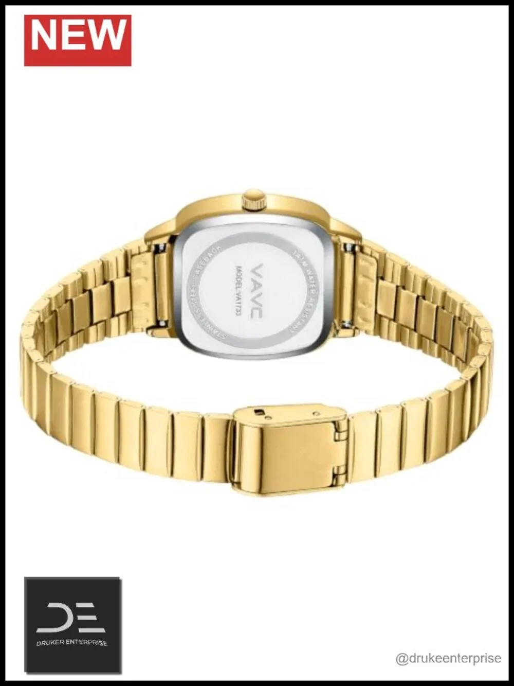 Small Gold Plated Rectangular Watch Roman Dial Quartz 3ATM